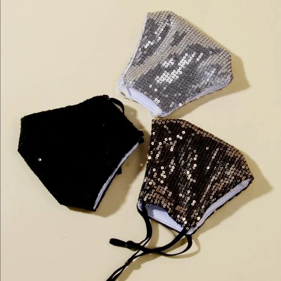 3 Piece Sparkly Sequin Face Masks W/Filter Pocket - Picture 2 of 8